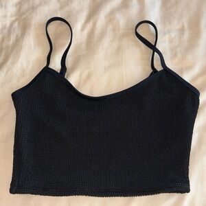Good American Womens Size 1/2 Essential Strappy Rib Crop Top Black